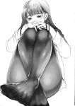  1girl commentary_request feet long_hair looking_at_viewer monochrome original pantyhose satsuki_hayanori simple_background solo white_background 