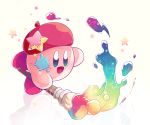  amedama_(akaki_4207) aqua_eyes beret blush halftone hat holding holding_paintbrush kirby kirby_(series) nintendo no_humans no_nose open_mouth paintbrush rainbow red_headwear reflection smile star 