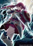  1girl 40hara armor aura closed_mouth company_name copyright_name fire_emblem fire_emblem_cipher fire_emblem_if gloves hair_ribbon highres holding holding_sword holding_weapon long_hair luna_(fire_emblem_if) nintendo official_art redhead ribbon solo sword twintails weapon 