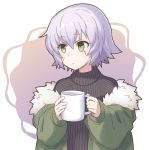 drawfag facial_scar fate/apocrypha fate/grand_order fate_(series) green_eyes holding jack_the_ripper_(fate/apocrypha) looking_at_viewer oversized_clothes scar scar_on_cheek short_hair simple_background sweater white_hair 