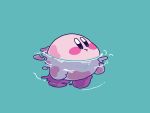  1other amedama_(akaki_4207) aqua_background blush blush_stickers distortion floating hal_laboratory_inc. hoshi_no_kirby kirby kirby_(series) nintendo no_humans partially_submerged pink_puff_ball ripples simple_background swimming water 