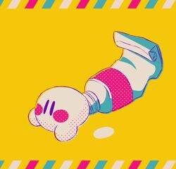  amedama_(akaki_4207) black_eyes blush halftone kirby kirby_(series) limited_palette nintendo no_humans no_mouth no_nose tube yellow_background 