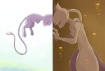  2others black_background bubble creatures_(company) game_freak gekijouban_pokemon:_mewtwo_no_gyakushuu gen_1_pokemon genetic_(specie) head_to_head mew mewtwo new_species nintendo no_humans pokemon pokemon_the_movie:_mewtwo_no_gyakushuu split_screen tourikansuke white_background 