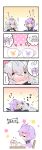  &gt;_&lt; 2girls 4koma :d :o ahoge animal_ears animal_hood antenna_hair bangs black_jacket blue_flower blush braid bunny_hood chair character_name closed_eyes closed_mouth comic commentary_request cup desk eighth_note eyebrows_visible_through_hair fake_animal_ears flower flying_sweatdrops food hair_between_eyes hair_ornament highres holding holding_food hood hood_down hooded_jacket jacket kizuna_akari long_hair long_sleeves low_twintails milkpanda multiple_girls musical_note nose_blush on_chair open_mouth pink_flower pink_sweater popsicle profile purple_flower rabbit_ears silver_hair sitting sleeves_past_fingers sleeves_past_wrists smile surprised sweater teardrop tears translation_request trembling twin_braids twintails vocaloid voiceroid wavy_mouth yellow_flower yuzuki_yukari 