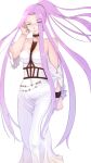  1girl absurdres dress fate/stay_night fate_(series) forehead glasses highres medusa_(fate) medusa_(rider)_(fate) nikumaki43 purple_hair simple_background solo violet_eyes white_background white_dress 