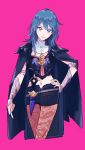  1girl armor artist_request blue_eyes blue_hair breasts byleth cape fire_emblem fire_emblem:_three_houses hair_ornament long_hair looking_at_viewer simple_background smile solo upper_body 