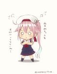  1girl angry beret black_gloves black_serafuku black_skirt blue_hair chibi commentary_request crossed_arms flower gloves gradient_hair hair_flaps hair_flower hair_ornament hair_ribbon harusame_(kantai_collection) hat kantai_collection mae_(maesanpicture) multicolored_hair neckerchief o_o pink_hair pleated_skirt red_neckwear ribbon school_uniform serafuku side_ponytail simple_background skirt solo standing translation_request white_background 