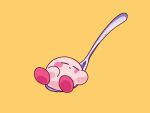  amedama_(akaki_4207) blush_stickers closed_eyes kirby kirby_(series) lying nintendo no_humans on_back oversized_object simple_background sleeping spoon yellow_background 