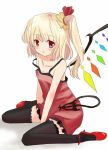  bad_id black_legwear blonde_hair dress flandre_scarlet high_heels hyakuen_raitaa jpeg_artifacts ponytail shoes short_hair side_ponytail strap_slip thighhighs touhou wings zettai_ryouiki 