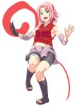  beekon bike_shorts boots green_eyes haruno_sakura naruto ninja pink_hair short_hair shorts thigh_strap 