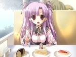  blush boy_meets_girl cake choker dessert desserts dress food fork frills game_cg hair_ribbon happy long_hair open_mouth pastry purple_eyes purple_hair ribbon shingyouji_mao shintaro shintarou twintails two_side_up violet_eyes 