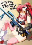  bikini bikini_top elbow_gloves gloves gun long_hair ponytail red_hair redhead rifle scarf sitting swimsuit tengen_toppa_gurren_lagann thigh-highs thighhighs weapon yellow_eyes yoko_littner yoko_ritona 