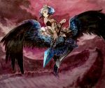  armor armored_dress bad_id burari crown gwendolyn highres odin_sphere pink_background polearm spear weapon white_hair wings 