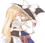  alice_margatroid blonde_hair blush closed_eyes hat hug kirisame_marisa multiple_girls mutual_yuri smile toobane touhou 