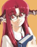 book face glasses head_wings koakuma long_hair pointy_ears red_eyes red_hair shiba_itsuki shibaki touhou 