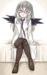  brown_pantyhose doll_joints glasses labcoat pantyhose purple_eyes rozen_maiden silver_hair stethoscope suigintou violet_eyes wings 