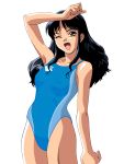  competition_swimsuit green_eyes highres long_hair one-piece_swimsuit open_mouth photoshop swimsuit wink 