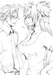  glasses klan_klein large_breasts long_hair macross macross_frontier mikhail_buran monochrome necktie saitou twintails very_long_hair 