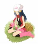  beanie blue_eyes blue_hair duffel_bag hat hikari_(pokemon) matsurika pokemon scarf shaymin sleeping 