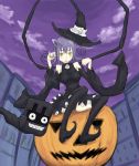  bad_id blair boots cat_ears hat long_sleeves machida_yuu pumpkin purple_hair soul_eater thigh-highs thigh_boots thighhighs witch_hat yellow_eyes 