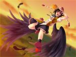  black_wings flying geta hat kizuna ribbon ribbons shameimaru_aya short_hair skirt soukuu_kizuna tengu-geta touhou wings 