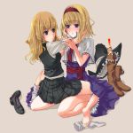  2girls alice_margatroid barefoot boots feet hug kirisame_marisa multiple_girls shanghai shanghai_doll shoes sock_pull touhou unasaka_ryou yuri 