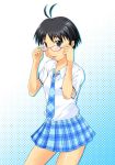  antenna_hair glasses idolmaster kikuchi_makoto nishi_(count2.4) plaid plaid_skirt rough_time_school school_uniform skirt tartan tongue 