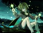  antenna fireflies forest green_hair highres insect_wings morino_hon nature night scenery short_hair star touhou wings wriggle_nightbug 