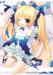  bad_id bell blonde_hair blue_eyes cat_ears cat_tail detached_sleeves fang long_hair original ribbon ribbons sazaki_ichiri tail twintails wand wings wink 