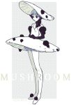  1girl bare_shoulders black_bow black_eyes black_gloves bow closed_mouth dress elbow_gloves english_text full_body gloves hands_together hat highres milkuriem monochrome mushroom original puffy_sleeves short_hair solo standing white_dress white_footwear white_legwear 