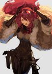  1girl absurdres bow breasts closed_eyes evoker fur_trim gloves hair_over_one_eye highres kirijou_mitsuru large_breasts long_hair ormille persona persona_3 persona_4:_the_ultimate_in_mayonaka_arena rapier redhead ribbon solo sword weapon 