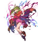  cape chiki dress fire_emblem fire_emblem:_mystery_of_the_emblem fire_emblem_heroes full_body green_hair highres jewelry long_hair mamkute nintendo official_art pink_dress pointy_ears red_eyes shoes short_dress solo tiara transparent_background 