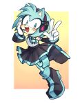  1girl amy_rose animal_ears bangs blue_eyes boots cosplay english_commentary furry furry_female gloves hatsune_miku hatsune_miku_(cosplay) headset hedgehog highres k0re_drawings necktie palette_swap skirt solo sonic_(series) v vocaloid 