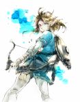  1boy blue_eyes bow_(weapon) brown_hair error index_finger_raised link messy_hair nachiko nintendo pants quiver scabbard sheath shield solo the_legend_of_zelda the_legend_of_zelda:_breath_of_the_wild tunic vambraces weapon 