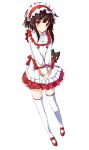  1girl alternate_costume blush brown_hair cat chocolate chocolate_heart chomusuke frilled_headband frills heart holding kono_subarashii_sekai_ni_shukufuku_wo! mary_janes megumin red_eyes shoes short_hair_with_long_locks thigh-highs triangle_mouth valentine watari_shinji white_background white_legwear 