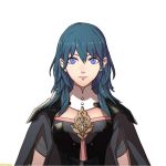  1girl armor blue_eyes blue_hair byleth cape collarbone fire_emblem fire_emblem:_three_houses kurahana_chinatsu long_hair looking_at_viewer nintendo official_art portrait simple_background smile solo white_background 
