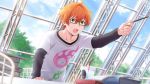  glasses idolmaster_side-m_live_on_stage kyosuke_aoi orange_hair red+eyes shirt short_hair 