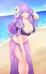  alternate_costume bare_legs beach bikini breasts camilla_(fire_emblem_if) cleavage clouds cloudy_sky collarbone cowboy_shot cute day diva20197 eyebrows_visible_through_hair fire_emblem fire_emblem_heroes fire_emblem_if floral_print flower hair_flower hair_ornament hair_over_one_eye hand_in_hair intelligent_systems large_breasts lavender_hair leaning_forward long_hair looking_at_viewer nail_polish navel nintendo o-ring o-ring_bikini o-ring_bottom o-ring_top ocean outdoors parted_lips purple_bikini purple_nails sand sarong see-through sky smile standing swimsuit violet_eyes wavy_hair 