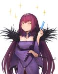  1girl breasts capelet eating fate/grand_order fate_(series) food happy io_(io_oekaki) large_breasts long_hair popsicle purple_hair scathach_(fate)_(all) scathach_skadi_(fate/grand_order) smile sparkle tiara wand white_background 