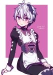  1girl ai_kusunoki alternate_costume apron black_hair black_nails choker enmaided flower_(vocaloid) juliet_sleeves long_sleeves looking_at_viewer maid maid_apron maid_headdress multicolored_hair nail_polish puffy_sleeves short_hair solo streaked_hair v_flower_(vocaloid4) violet_eyes vocaloid white_hair 