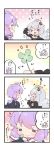  &gt;_&lt; 0_0 2girls 4koma :d :o ahoge animal_ears animal_hood antenna_hair arm_up black_jacket blush braid breasts bunny_hood closed_mouth clover comic commentary_request criss-cross_halter dress eighth_note fake_animal_ears fingernails four-leaf_clover hair_ornament halterneck highres holding hood hood_down hooded_jacket jacket kizuna_akari long_hair long_sleeves low_twintails medium_breasts milkpanda multiple_girls musical_note open_mouth outstretched_arm profile puffy_long_sleeves puffy_sleeves purple_dress rabbit_ears silver_hair sleeves_past_wrists smile translation_request twin_braids twintails very_long_hair vocaloid voiceroid xd yuzuki_yukari 