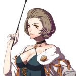  1girl breasts brown_eyes brown_hair cleavage fire_emblem fire_emblem:_three_houses large_breasts looking_at_viewer manuela_(fire_emblem) nintendo official_art short_hair simple_background smile solo white_background 