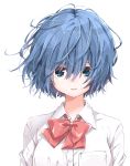  1girl blue_eyes blue_hair blush highres looking_at_viewer matsuda_hikari original school_uniform short_hair solo tears 