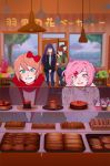  4girls :d against_glass bakery black_jacket black_legwear blue_eyes blue_sky blush bow bread brown_hair cake closed_eyes closed_mouth cookie croissant cupcake cute denim doki_doki_literature_club enzouke flower_pot food fur-trimmed_jacket fur_trim green_eyes green_scarf grey_jacket hair_bow hair_intakes hair_ornament hairclip indoors jacket jeans lamp leaning_back long_hair monika_(doki_doki_literature_club) multiple_girls natsuki_(doki_doki_literature_club) open_mouth orange_hair pants pantyhose pink_eyes red_bow red_scarf sayori_(doki_doki_literature_club) scarf shirt shop short_hair sky smile sweater team_salvato tree two_side_up umbrella white_bow white_shirt white_sweater wooden_floor yuri_(doki_doki_literature_club) 