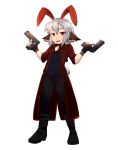  1girl absurdres arion910 bunny_ears bunny_must_die bunny_tail bunny_the_honeywhite cat_ears commission dante_(devil_may_cry) dante_(devil_may_cry)_(cosplay) fingerless_gloves gun pants rabbit_ears red_eyes trench_coat white_hair 