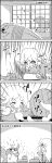  2girls 4koma antennae arms_up blush bound bowl butterfly_wings chopsticks comic commentary_request constricted_pupils cooking daikon detached_sleeves eating emphasis_lines eternity_larva fang greyscale highres holding holding_bowl holding_chopsticks knife long_hair looking_at_another monochrome multiple_girls open_mouth pot rice_bowl sakata_nemuno shouji shoujo_kitou-chuu silhouette single_strap sitting skin_fang slicing sliding_doors slit_pupils smile table tani_takeshi tongue tongue_out touhou translation_request very_long_hair wings yukkuri_shiteitte_ne 