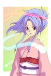  1girl blue_hair botan_(yuu_yuu_hakusho) closed_mouth commentary_request japanese_clothes kimono long_hair looking_at_viewer ponytail solo violet_eyes yuu_yuu_hakusho 