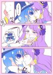  ... 2girls blue_cat blue_eyes blue_hair blush closed_mouth crescent crescent_earrings cure_selene earrings eye_contact hat incoming_kiss jewelry kaguya_madoka licking licking_lips long_hair looking_at_another magical_girl multiple_girls negom pointy_ears precure purple_hair spoken_ellipsis star_twinkle_precure sunglasses tongue tongue_out yellow_earrings yuni_(precure) yuri 