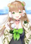  1girl blue_eyes blush eyebrows_visible_through_hair girls_frontline hair_ornament highres isutoon_(ist3129) long_hair looking_at_viewer neck_ribbon open_mouth outdoors rfb_(girls_frontline) ribbon smile solo 