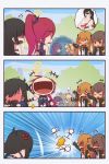 &gt;_&lt; /\/\/\ 3koma 6+girls admiral_hipper_(azur_lane) anchor anchor_symbol anger_vein azur_lane bangs bare_shoulders black_gloves black_hair blonde_hair blush brown_eyes brown_hair chibi coat comic commentary_request dress embarrassed eyebrows_visible_through_hair fight_cloud fighting fingerless_gloves full-face_blush girls_frontline gloves guitar hair_between_eyes hair_ornament hair_ribbon hairclip headgear highres instrument iron_cross jacket laughing long_hair maryland_(azur_lane) multiple_girls necktie one_side_up open_mouth outdoors outstretched_arm patting_back pointing ponytail purple_hair redhead ribbon scar scar_across_eye shaded_face silent_comic speech_bubble stick_figure sunglasses surprised tank_top throwing_person tree tweetdian twintails two_side_up ump45_(girls_frontline) ump9_(girls_frontline) very_long_hair wa2000_(girls_frontline) waving west_virginia_(azur_lane) 